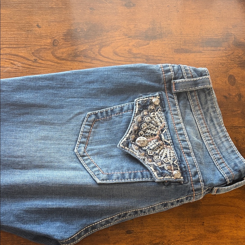 Miss Me Blue Boot Cut Jeans with Embellished Pockets - Picture 2 of 7